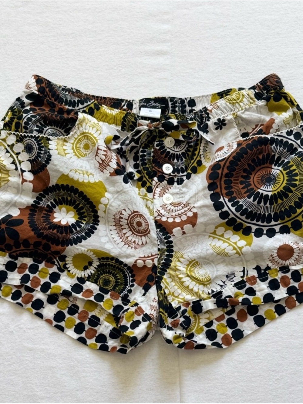 Vera Bradley White Shorts with Olive & Brown Circular Print